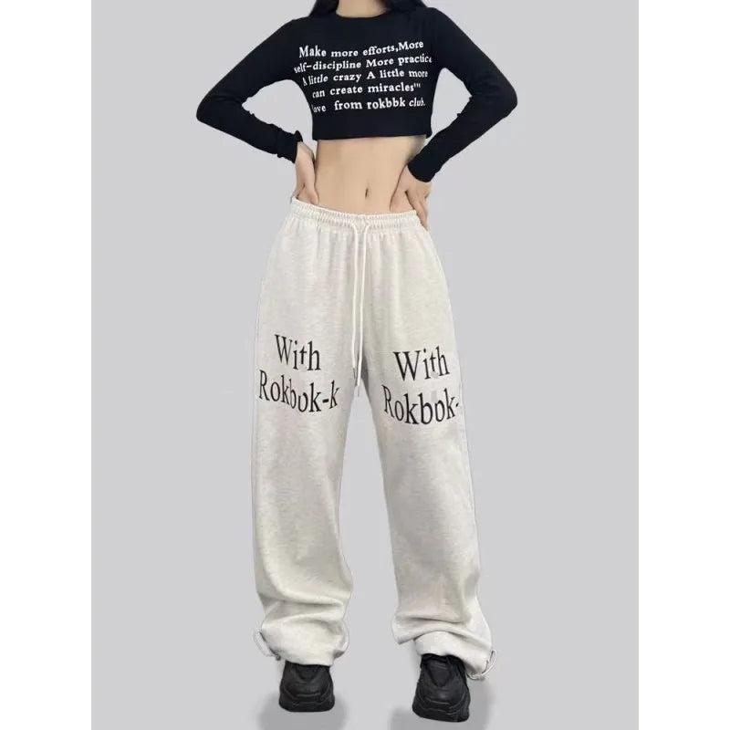 Street Dance Hip-hop Sports Pants for Women Trendy Drawstring Design Wide Leg Pants Women Spring Summer New 2024 Woman Trousers