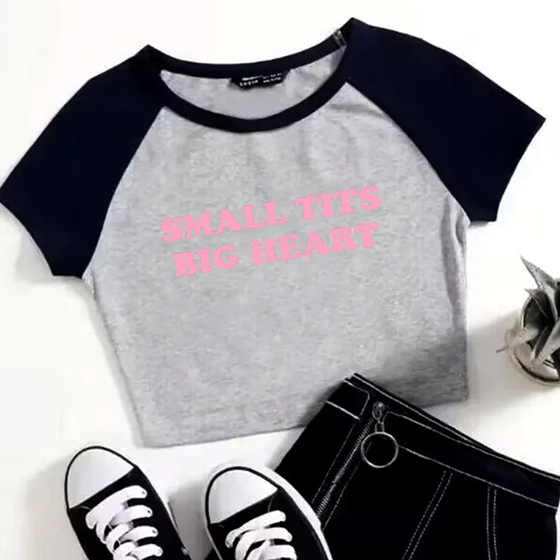 Popular Fashion Letter Graphic Summer 2000s Crop Tops Women T-Shirt Y2k Grunge Tops Kawaii Baby Tee Party Vintage Harajuku Emo