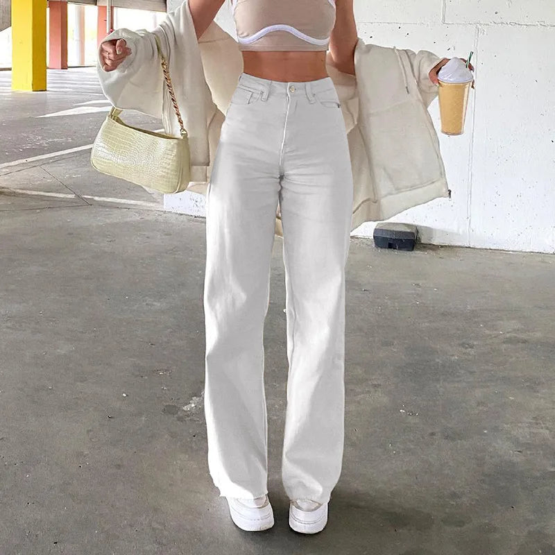 New Fashion Long Jeans Spice Girl Style High Waist Slim Jeans Bell Bottoms Casual Streetwear Trousers Oversized 2024