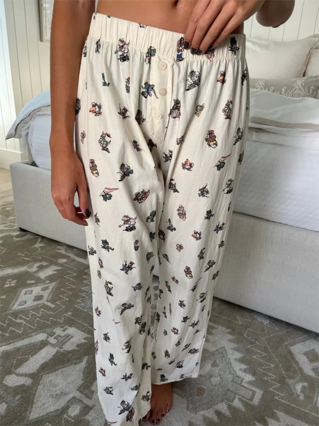 Dinosaur Print Vest Pant 2 Pieces Set Woman Sleeveless Crop Top Buttons Elastic High Waist Straight Long Pants Summer Sweet Sets