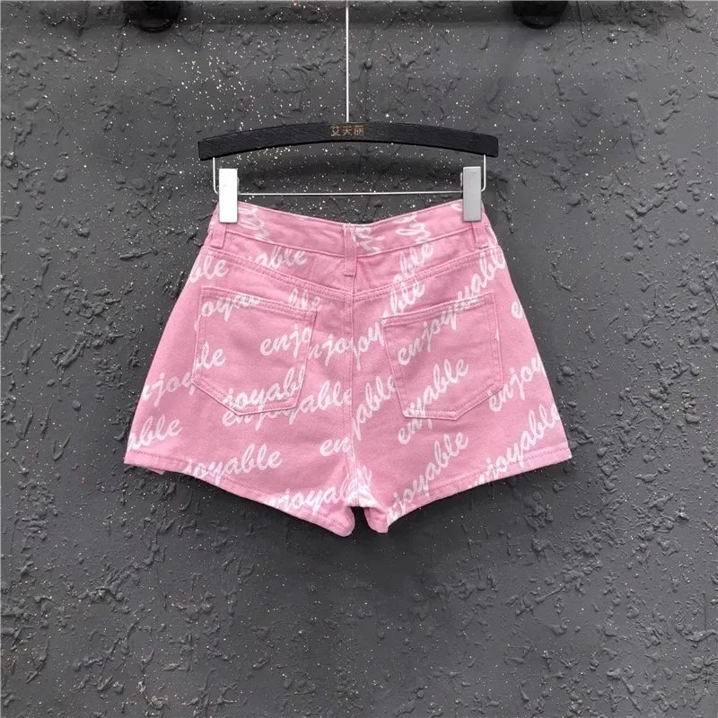 Women's Pink Slit A-line Denim Shorts Skirt 2024 Summer New High-waisted Slim Hip Skirt Korean Fashion Clothing