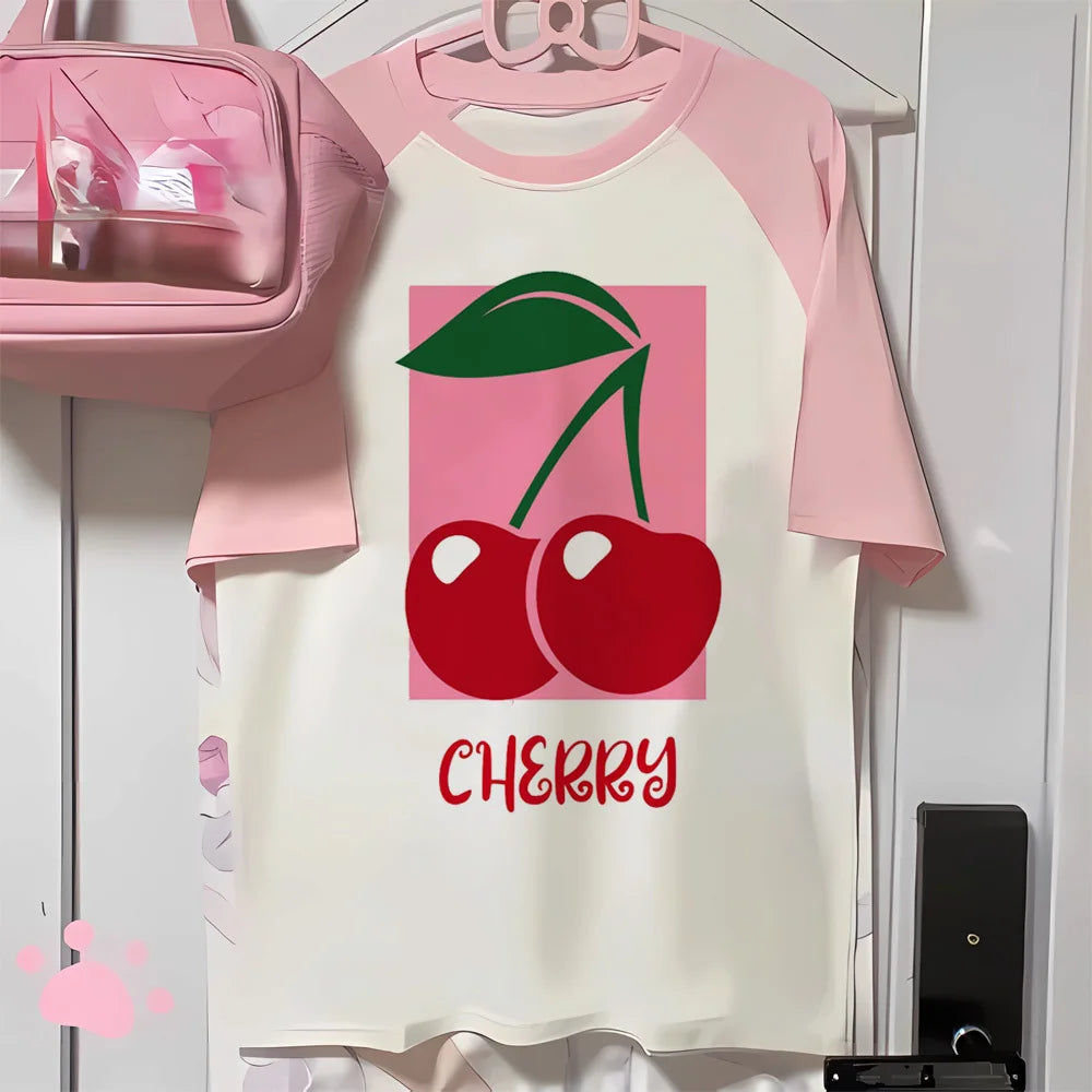 Cherry t-shirts women streetwear youthful t shirt girl designer graphic Japanese clothes