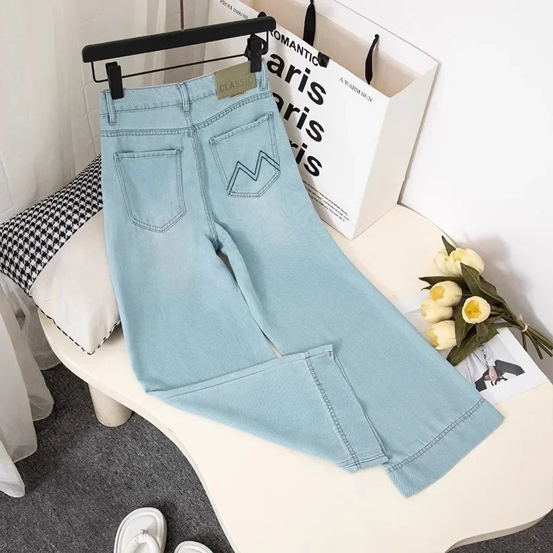 Women's Upscale Denim Jeans with Bell Bottoms and Draped Design Ice Silk Thin Fabric New Arrival Summer 2024 Fashion