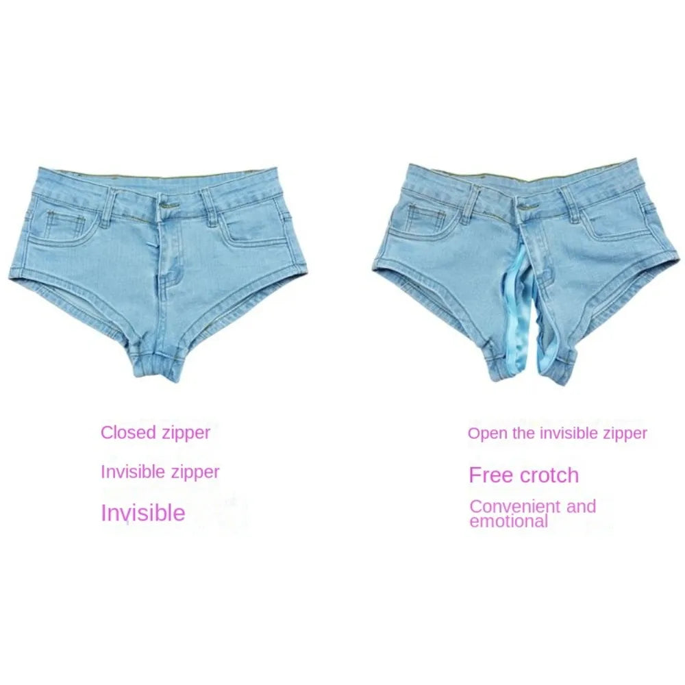 Open Crotch Outdoor Sex Pants Female Fashion Casual Summer Women Denim Booty Shorts High Waists Big Size Sexy Short Ripped Jeans