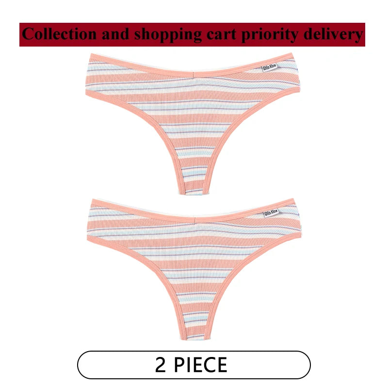 CINOON 2Pcs/Lot Colored Striped Women Panties Low Waist Sexy Women's Underwear G String Lingerie Seamless High Elastic Intimates