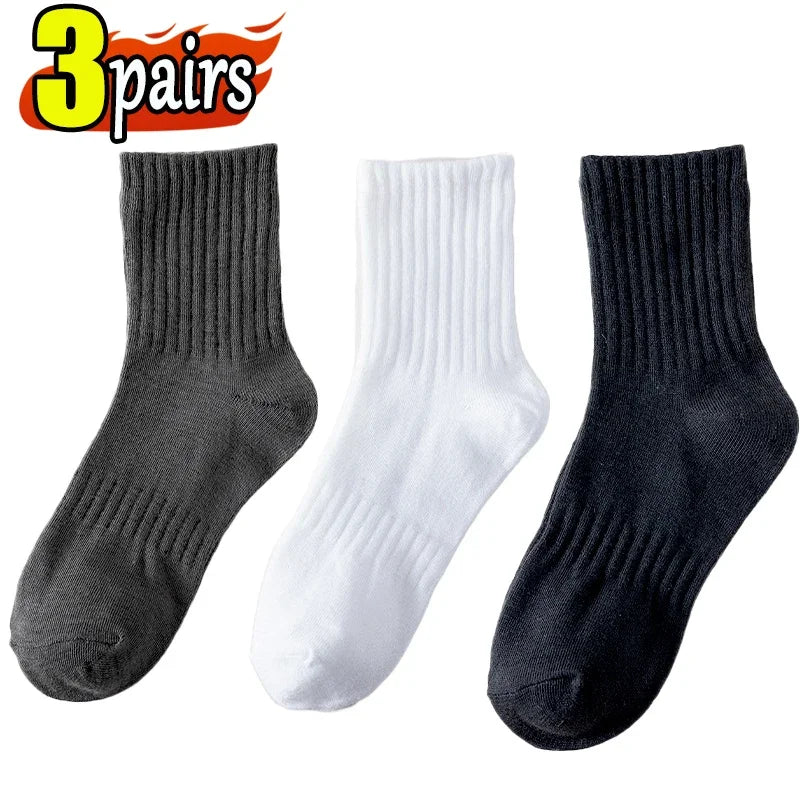 3Pairs Classic Black White Cotton Socks for Men's Short Socks Summer Thin Low Tube Socks Anti Odor Women's Ankel Sox EU 37-42