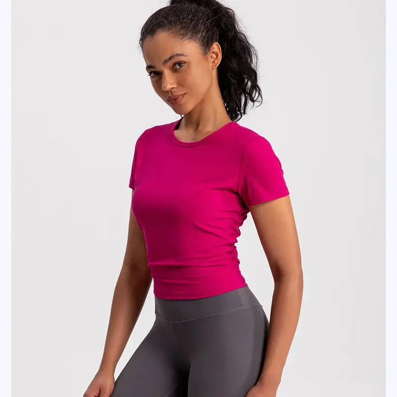 Women Seamless Yoga T-Shirt Ribbed Sports Shirt Breathable Gym Tops Sport Blouse Shirt Short Sleeve Running T-Shirt Yoga Shirts