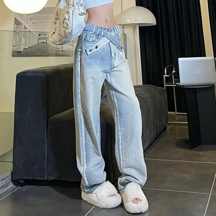 Streetwear High Waist Loose Jeans for Women Fashion Vintage Wide Leg Pants Y2k Straight Pants 2025 New Autumn Winter Jeans