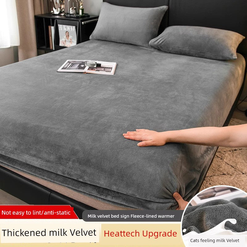 Fleece-lined Thickened Milk Fiber Bedspread Cover Winter 2024 New Arrival Coral Velvet Bedspread Mattress Cover Single All-Inclusive Bed Sheets