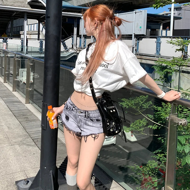 Hot Girl Denim Shorts Women Summer Sexy High Waist Tassels Washed Jean Short Pants Female Y2K Punk Hip Hop Korean Slim Trousers