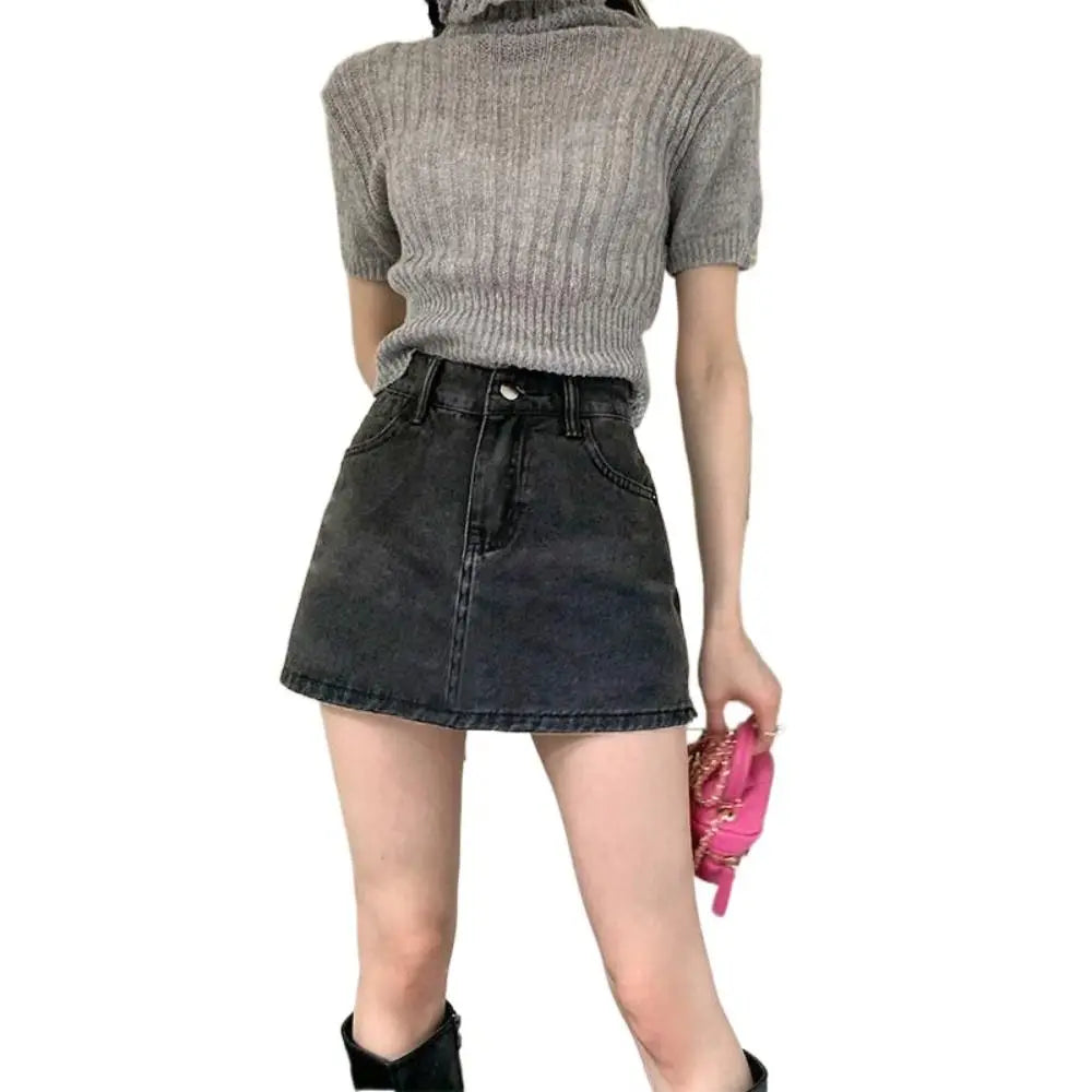 Classic High Waist Jean Skirt Stretchy A-Line Denim Skirts Slim Fit Casual Mini Skirt Girls