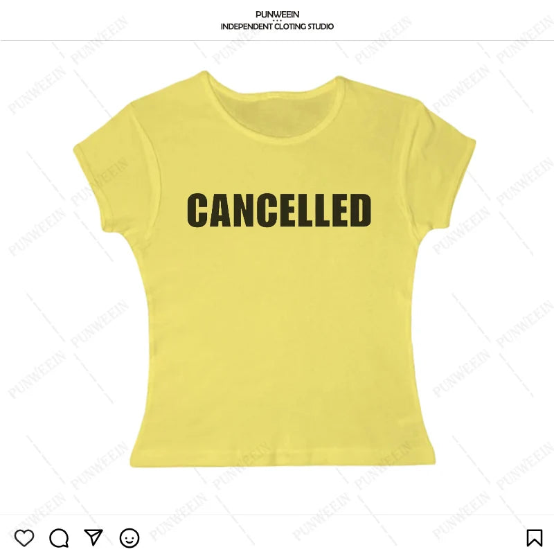 Harajuku Y2k Clothes Cancelled Print Crop Tops Goth Female Short Sleeve Sexy Cropped Tops Casual Punk Baby Tees Slim Streetwear