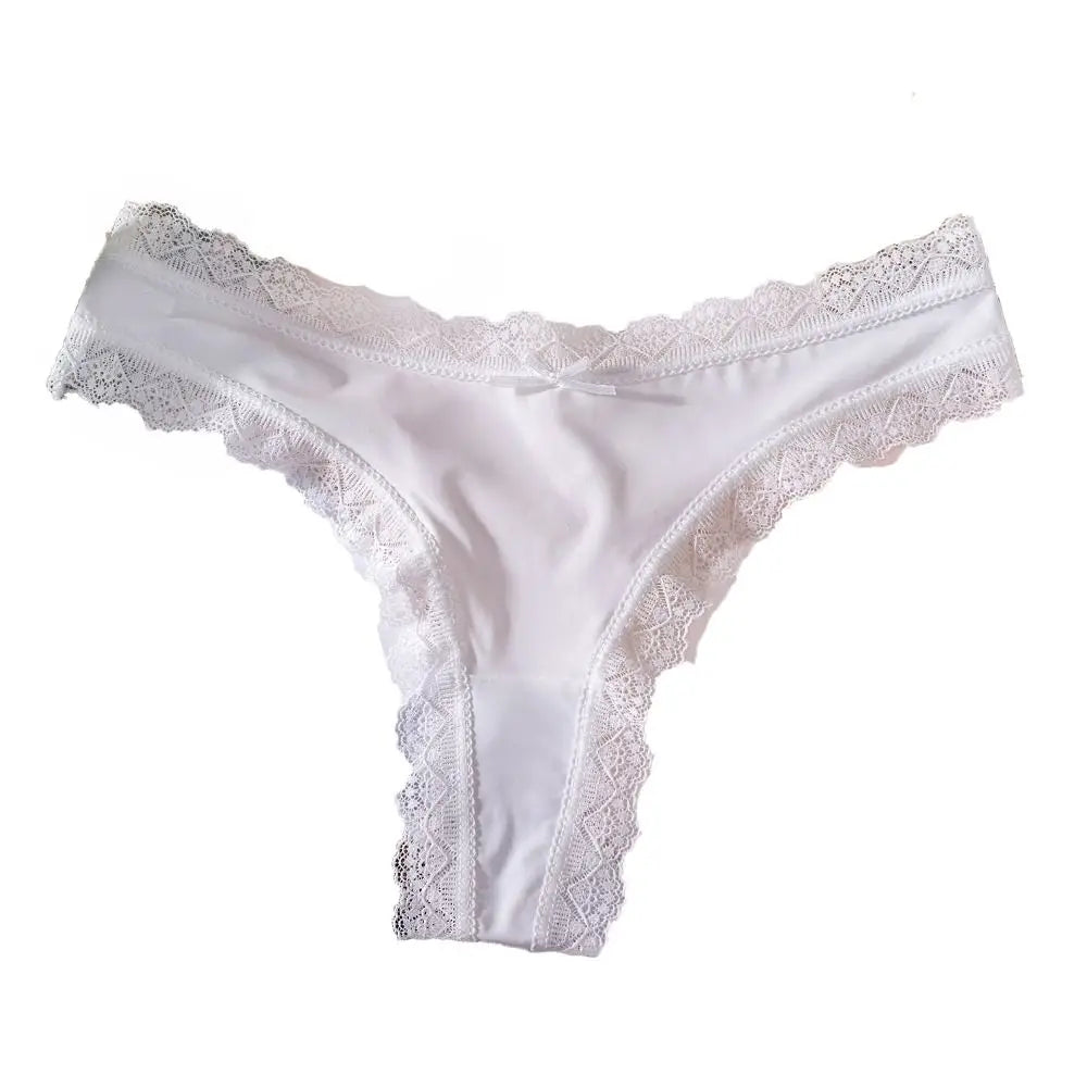 Comfortable Seamless Ice Silk Panties Cotton Crotch Low Waist Lace Bow Briefs Underpants Underwear Women's Summer Panties Lady