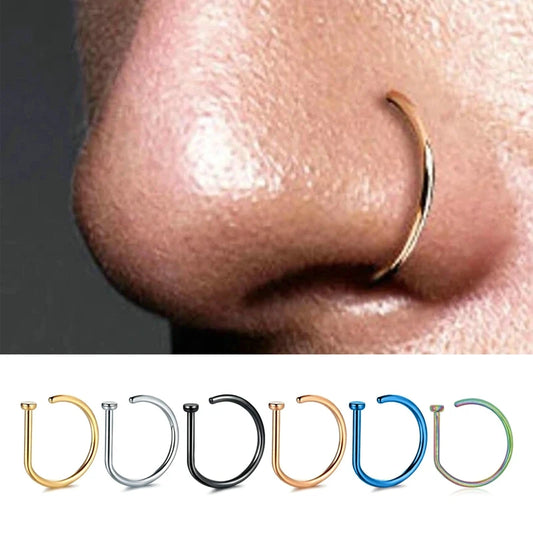 Stainless Steel D Shape Fake Nose Ring Hoop Faux Fake Nose Ring Non-Pierced Clip On Nose Hoop Rings Jewelry For Women Men