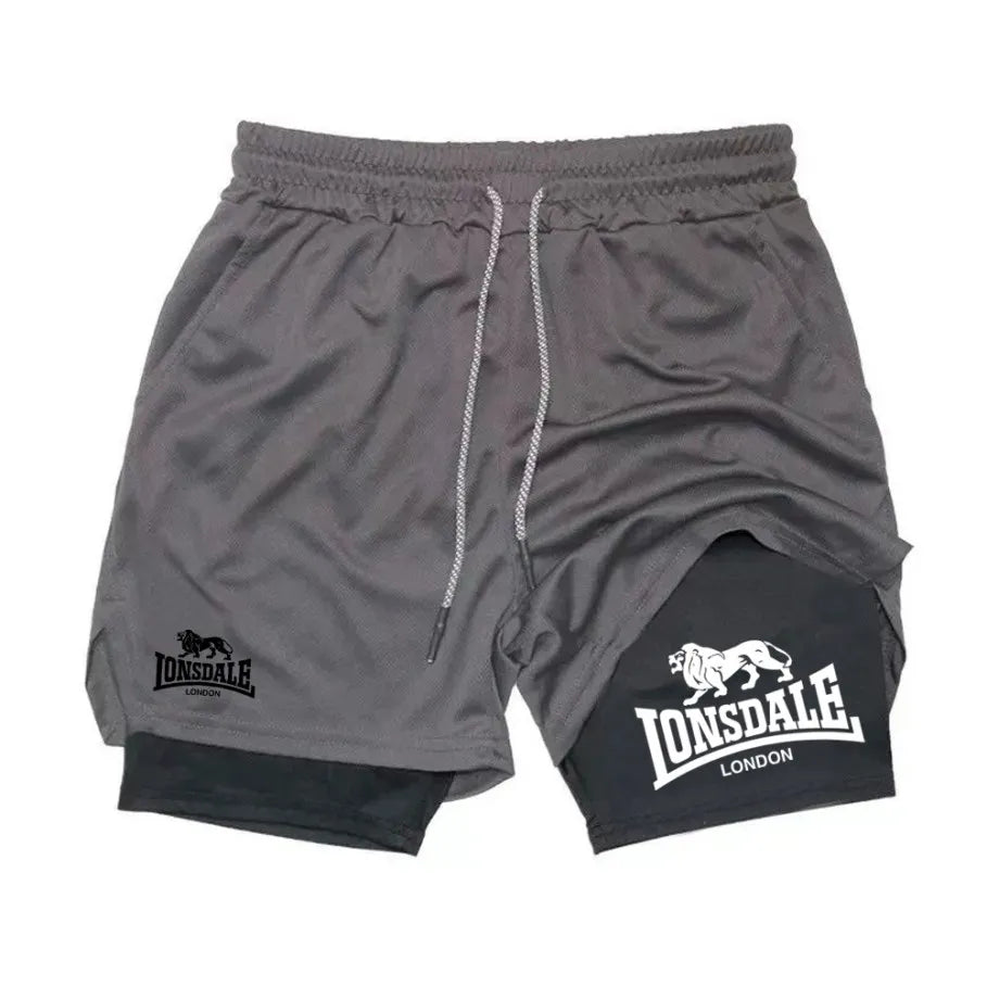 Estampa 2 em 1 Shorts de Corrida para Homens Academia Treino Shorts de Compressão com Bolso para Telefone Toalha Loop Verão Esporte Atlético Activewear