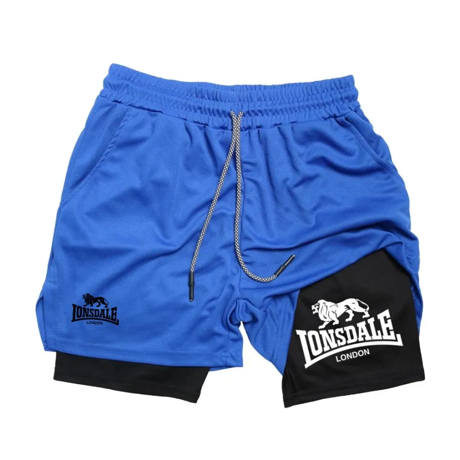 Estampa 2 em 1 Shorts de Corrida para Homens Academia Treino Shorts de Compressão com Bolso para Telefone Toalha Loop Verão Esporte Atlético Activewear