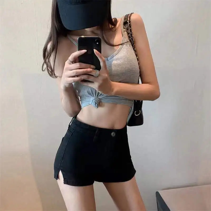 Babe Shorts High Waist Hip Wrap Split Womens High Waisted Denim Shorts Women Black Short Pant Women Sexy Short Jeans Pants Booty