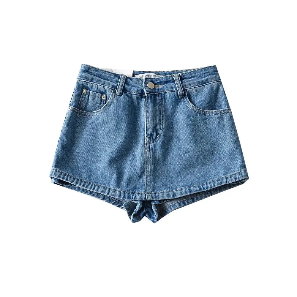 Denim Short Skirt for Women Sexy Slim Solid High Wiast Wrap Hip Mini Skirts 2024 Summer Femme Pockets Basics Jean A Line Casual