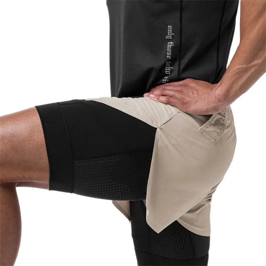 calças de moletom Treino de academia Novos shorts para o verão 2 em 1 Shorts de corrida masculinos de praia de secagem rápida