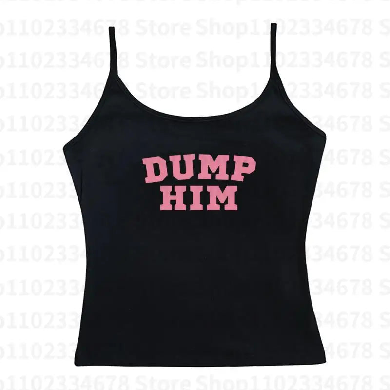 Dump Him Letter Gothic T-shirt High Street Sexy Tees Harajuku Short Sleeve Top Fairy Grunge Skinny Tops Y2k Clothes Emo Crop Top