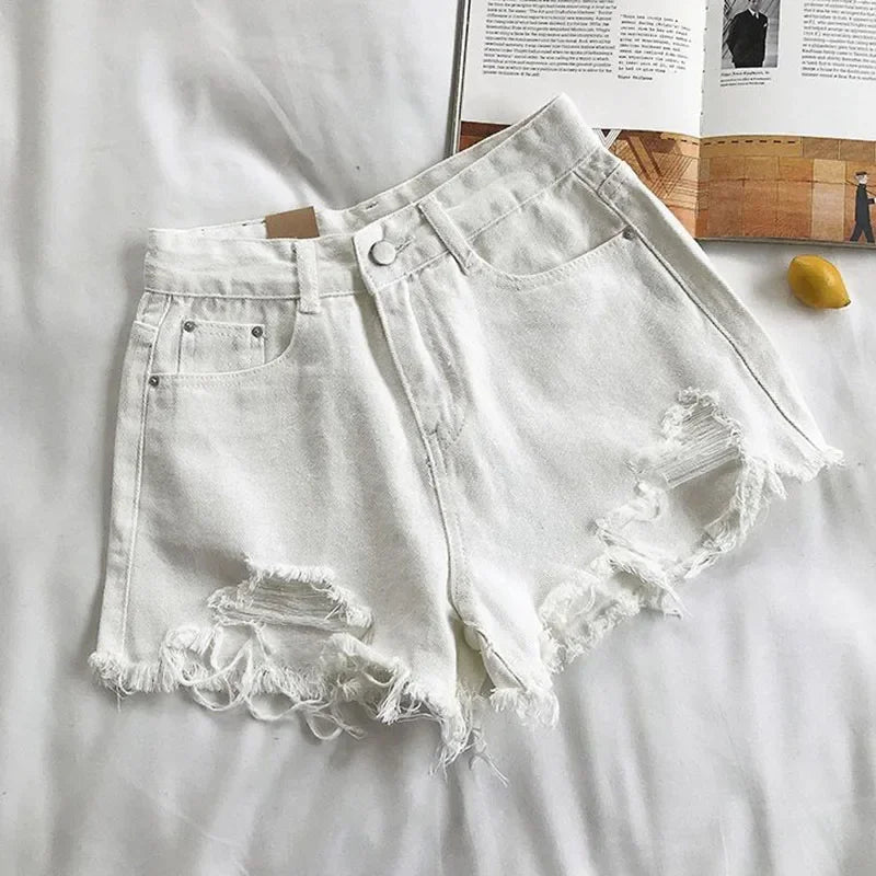 Fashion Distressed Edge High Waisted Street Wear Women Wide Leg Hot Pants Summer New Women's Casual Denim Shorts Korean Style