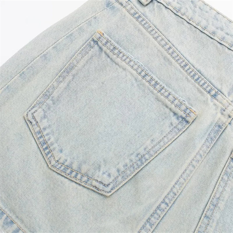 KEYANKETIAN 2024 New Launch Women Zipper Low-rise Denim Skirt American Retro Summer Spicy Girl Wash Effect Straight Mini Skirt