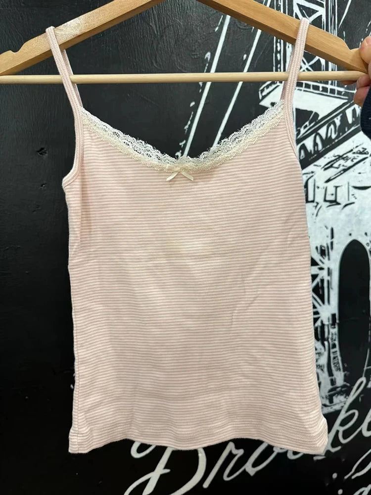 Conjunto de 2 peças de colete e shorts de algodão listrado rosa, feminino, regata slim com elástico, cintura alta, calças curtas retas, conjuntos fofos