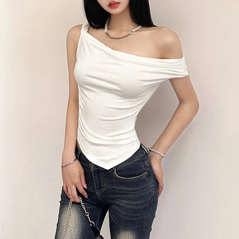 Nibber Color Simple Tight Sexy Hot All-match Casual Youth Slash Neck Bright Confident Summer Travel Cool Women's Camisole Vest