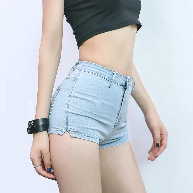 Summer 2024 women high elasticity denim hot shorts female denim casual shorts  High waist Split Hem denim shorts for women