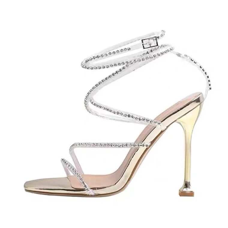 Sexy Ladies High Heels PVC Transparent Crystal Women Sandals Summer Fashion Silver Rhinestone Sexy Pumps Wedding Shoes Bride