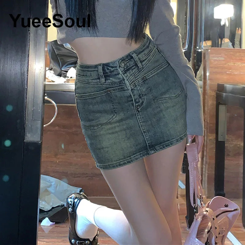 Blue Denim Skirt  A-Line High Waist Mini Skirt 2024 New Summer Y2K 2000s High Street Sexy Kawaii Cute Skirts for Women