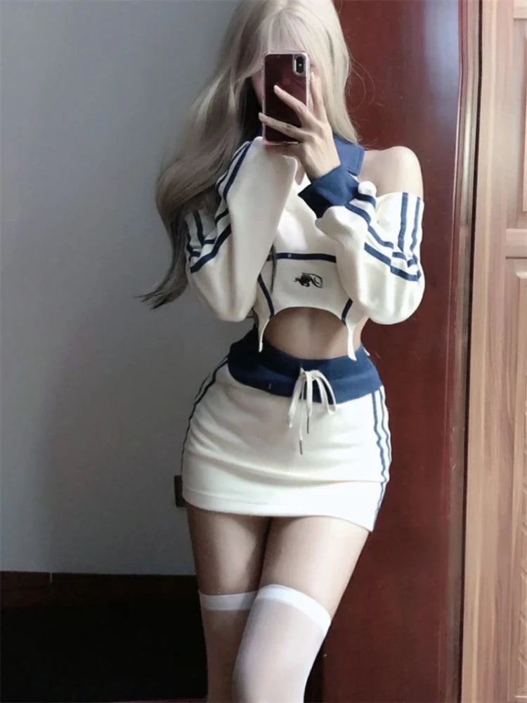 Tracksuits Women Casual Sweatshirts + Y2k Mini Skirts Fashion Outfits Chic French Bodycon Y2k 2 Piece Skirts Set 2023 Autumn