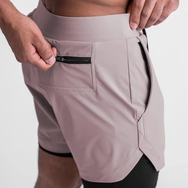 Shorts de Exercício para Homens em Verão 2024, Corrida na Academia, Fitness, Secagem Rápida, Dupla Camada, Shorts de Corrida Dois em Um