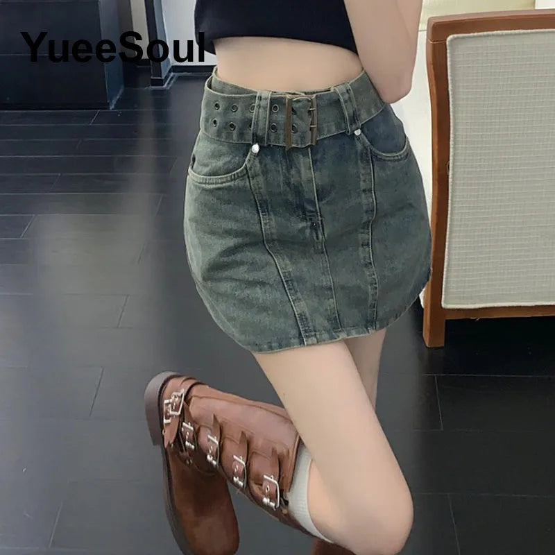 Blue Denim Skirt  A-Line High Waist Mini Skirt 2024 New Summer Y2K 2000s High Street Sexy Kawaii Cute Skirts for Women