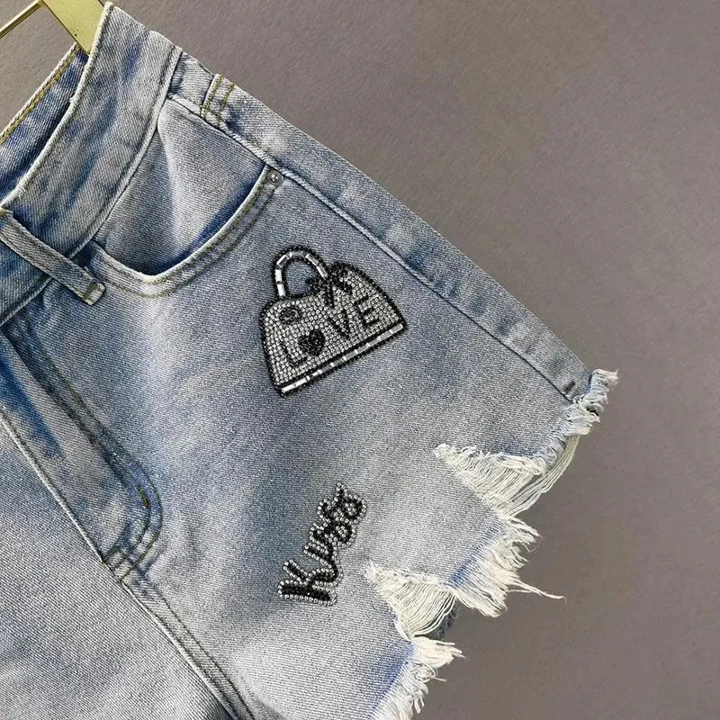 Tassel Hot drill torn Denim Shorts for women's 2024 Summer New Retro Slim Ragged Hot Pants Female Short Jeans Street Clothing