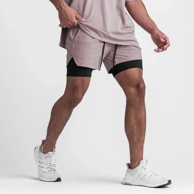 Shorts de Exercício para Homens em Verão 2024, Corrida na Academia, Fitness, Secagem Rápida, Dupla Camada, Shorts de Corrida Dois em Um