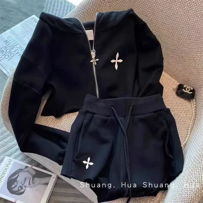 Hooded Sweater Set Women's Summer 2024 New Leisure Sports Fashion Western Style Youthful-Looking High Sense Two-Piece Set