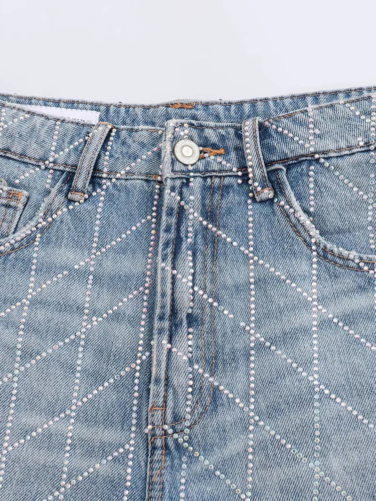 2024 European and American style summer and autumn new fashion American hot girl style versatile bright arc edge denim shorts