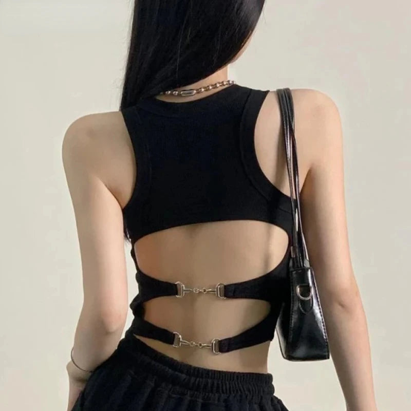 Mulheres Esportes Tanque Sexy Backless Tops com Sutiã Pad Casual Crop Tops Backless Knitt Running Camisole para Mulheres Y2K Streetwear Tops