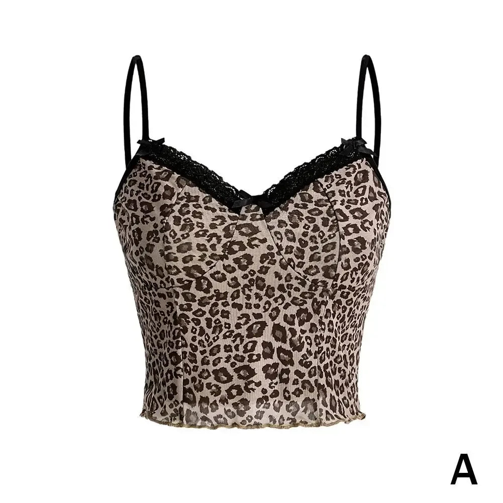 American Style Leopard Print Camisole Undershirt For Women Summer Hotsweet Sexy Slim Inner Wear Outside Short Aesthetic Cor C7E7