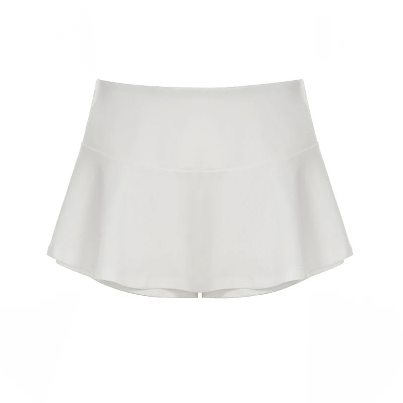 IAMHOTTY Cute Tennis A-line Skirt with Safety Shorts White Solid Color Pleated High Waist Shorts Skirts Coquette Bottoms Y2K