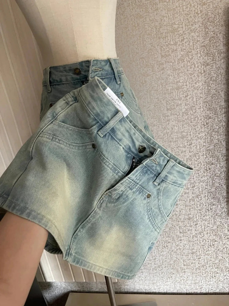 Mini Denim Skirts Wrap Hip High Waist Slim Summer A-line Zippers Washed Distressed Hot Girls Korean Fashion Streetwear Daily