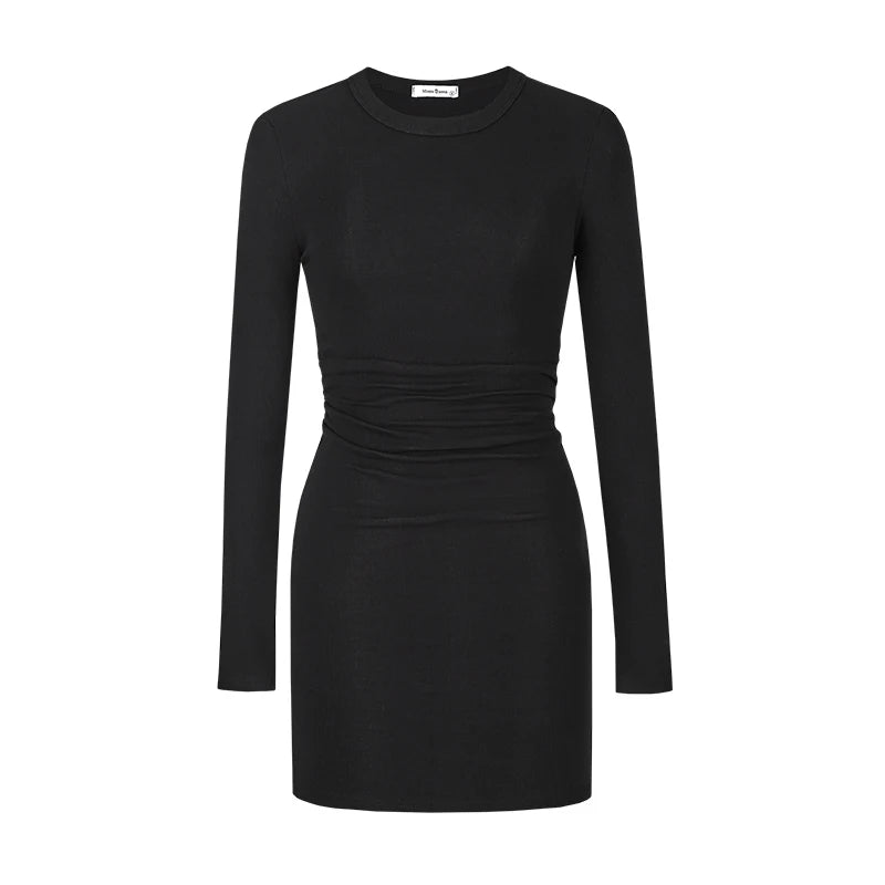 Sweet Hot Girl Pure Sexy O-neck Dress Women's Autumn Tight Long-sleeved Wrap Hip Slim Short Dress Fashion Female Clothes