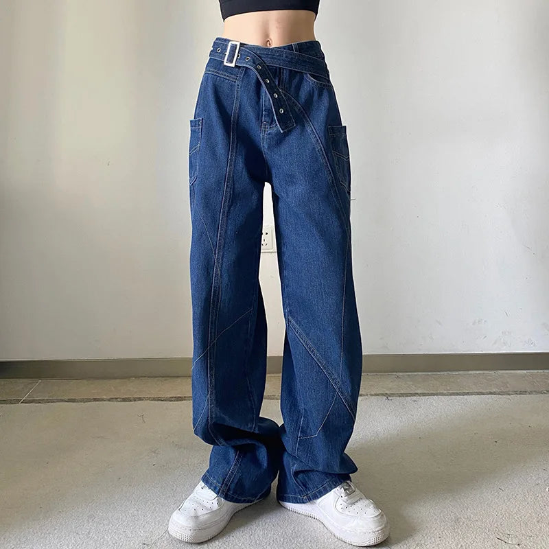 2025Women's New Style Personality Design Sense Topstitched Straight Pants Loose Wide-leg Floor-length Pants Low