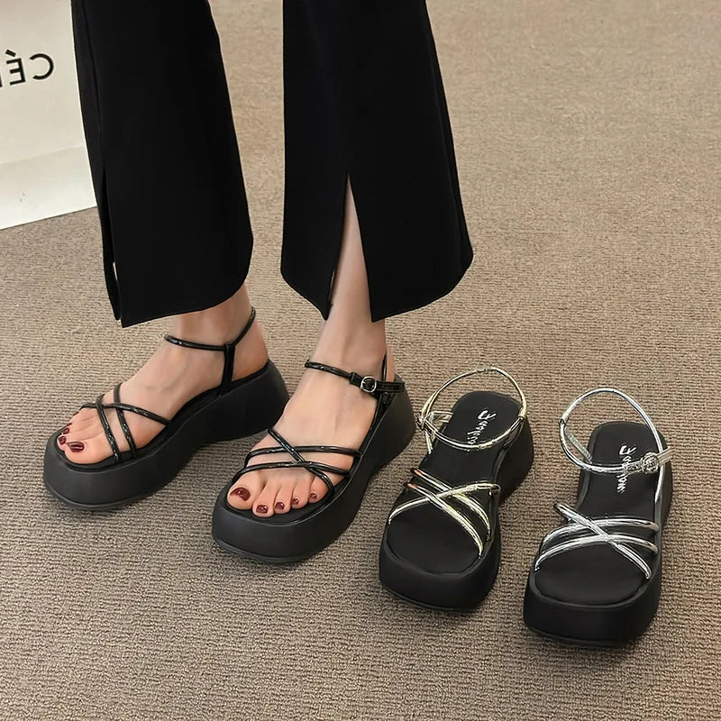 Beige Heeled Sandals Female Shoe 2024 Summer Open Toe Med Muffins shoe Ankle Strap Black Girls Clear Peep New Fashion Medium Gla