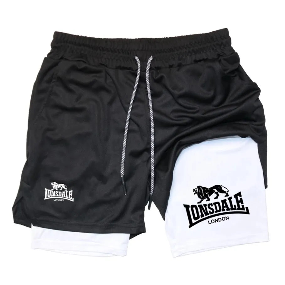 Estampa 2 em 1 Shorts de Corrida para Homens Academia Treino Shorts de Compressão com Bolso para Telefone Toalha Loop Verão Esporte Atlético Activewear