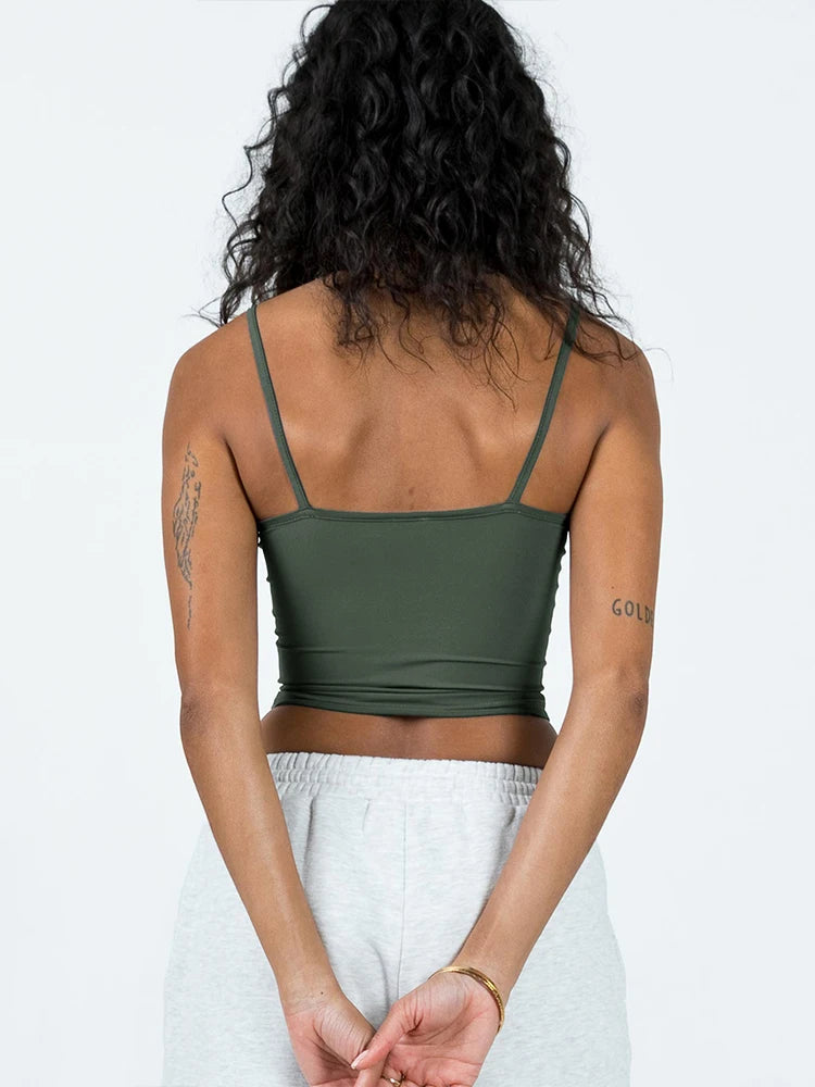 Summer Sexy Camis Women Sleeveless Solid Simple Strap Crop Top Streetwear Bodycon Fashion Backless Casual Basic Cropped Top Lady