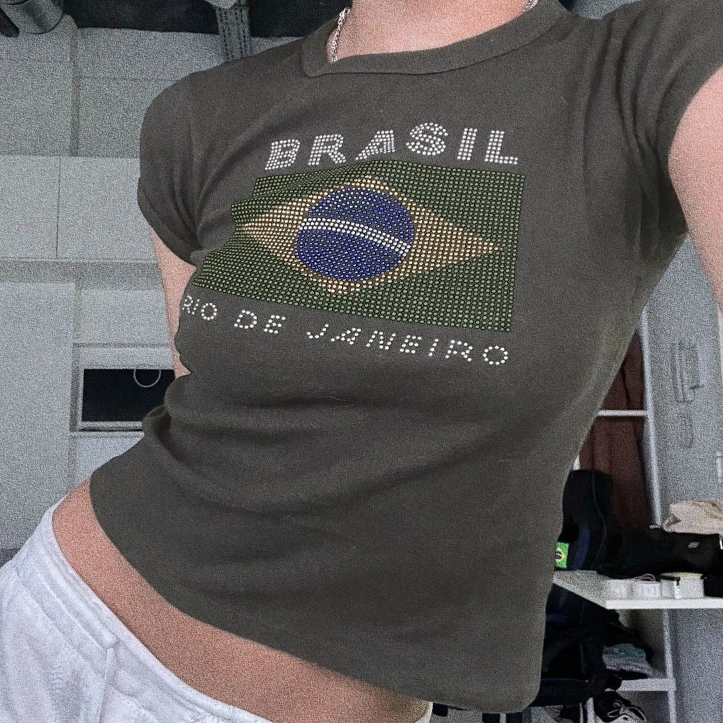 Y2k Clothing Baby Tees para mulheres Tops Brasil Crop Top Camisetas Camisetas gráficas para mulheres Vintage 90s Streetwear Camisas Ropa Mujer