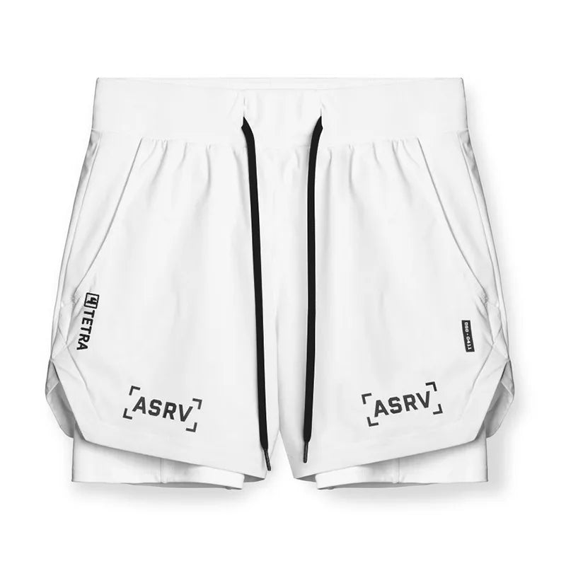 Masculino Academia 2 em 1 Secagem rápida Shorts casuais de dois andares Jogging Fitness Basquete Calças curtas Calças masculinas de treino esportivo de verão