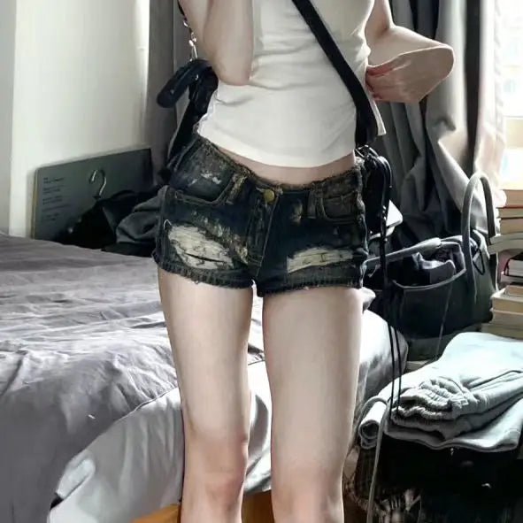 Summer Women Dark Academia 2000s Kpop Japanese Gyaru Hole Jean Shorts Ripped Denim Hot Pants Y2k Streetwear Harajuku E-girl Sexy